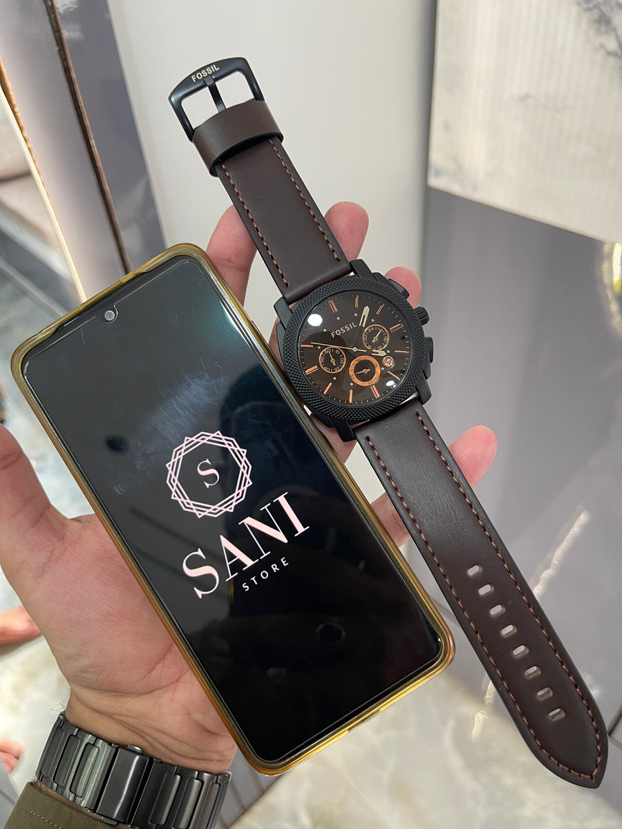 Fossil Stylish Black and Brown Chronograph Wristwatch – Sani Stores